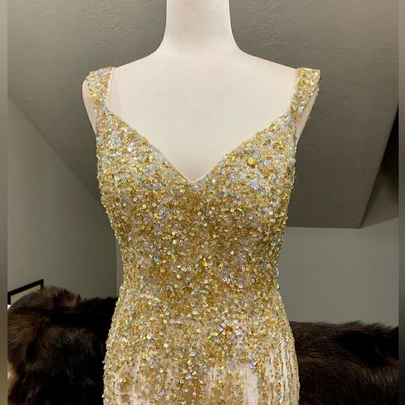 Stunning Custom Heavily Jeweled Mermaid Gown/All-over Crystal Beads & Sequins - Picture 4 of 17